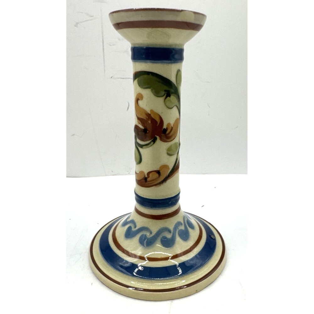 Aller Vale Torquay pottery motto Ware Candlestick Blues Rusts Creams 6.5 In